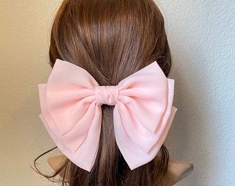 Noeud pour cheveux en mousseline fait main : rose ou noir, barrette en acier