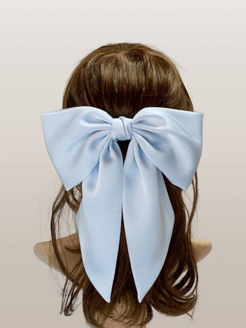 silk satin giant hair bow, satin bow clip, oversized bow, hair bow, bow clip. barrette clip, hair bow women, hair accessories Light blue