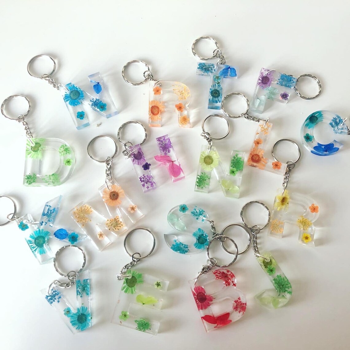 Dried flower epoxy resin keyring Etsy