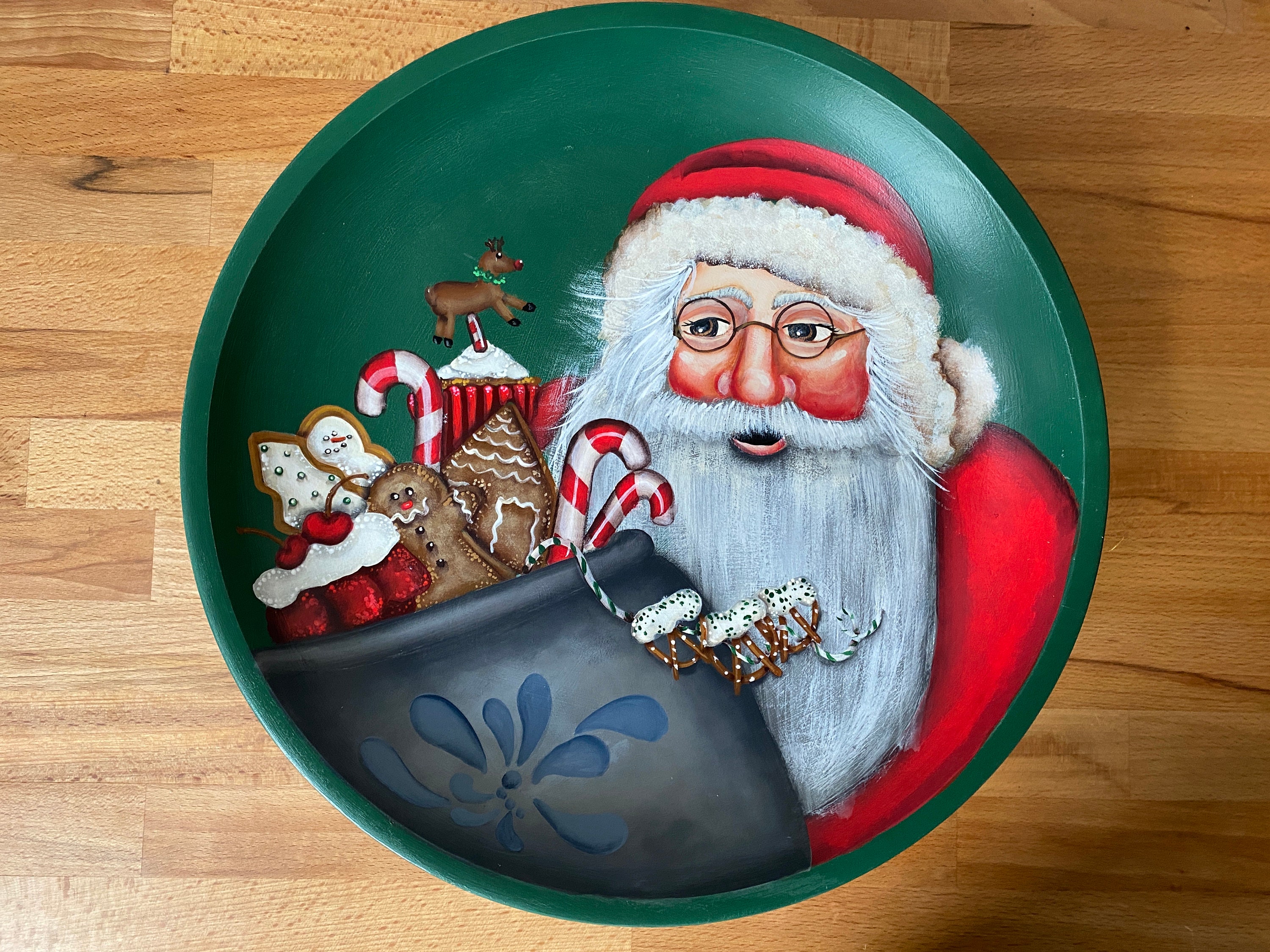 Hand Painted Santa Christmas Pedestal Serving Plate Etsy