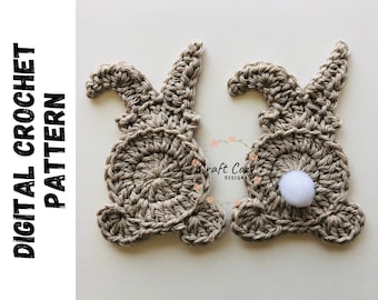 Patrón de crochet de conejito de Pascua, aplique de conejito, decoración con patrón de conejo, lindos patrones de crochet de Pascua, decoración de Pascua, PDF