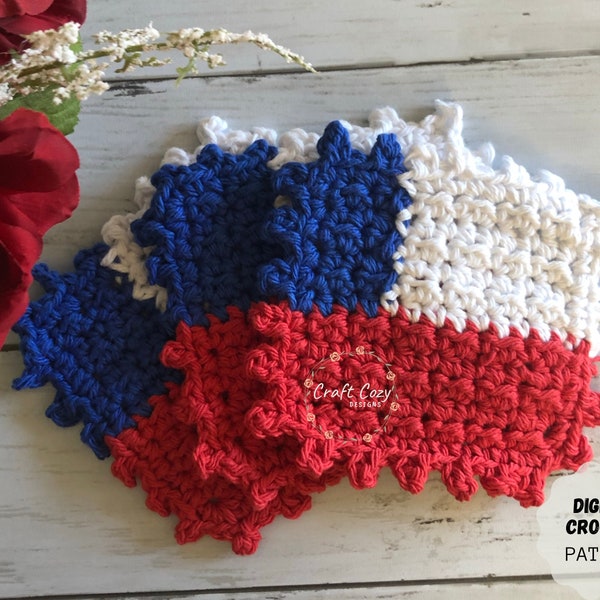 4th of July coaster, Patriotic, America Coaster, Crochet Coaster, Mug rug, American Flag hot pad, Crochet Pattern