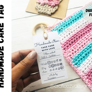 PRINTABLE Care Tag, handgemachte Etiketten. Anhänger. Diy Etiketten für Stricken, Häkeln, Makramee, handgefertigte Pflegekarte