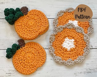 Crochet Pumpkin & Pie Coaster Pattern: Fall Table Decor (PDF Pattern)