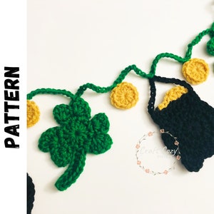 Virkat mönster för Shamrock Girlang: Applikation för St. Patrick's Day-klöver (digitalt mönster)