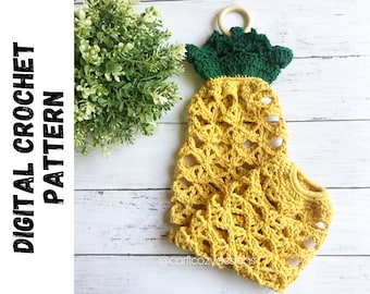 Crochet bag saver grocery bag holder Grocery Bag Dispenser Pineapple plastic bag saver crochet pattern home decor summer decoration