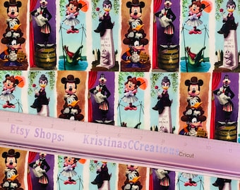 Disney Haunted Mansion Micky Minnie Goofy Daisy Donald 100% Baumwolle Bastelstoff Schnitt “Fett Achtel” Schnitt 18 cm hoch x 11 cm breit