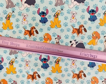Blue Disney Dogs Puppies Stitch Dalmatian Pluto 100% cotton craft tumbler fabric cut “fat eighth” cut 18 inches tall x 11 inches wide