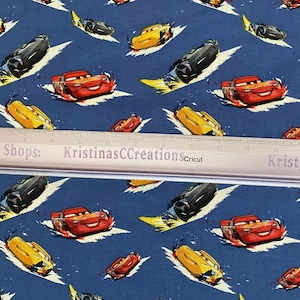 Disney Cars Lightening McQueen race cars 100% cotton craft tumbler fabric cut “fat eighth” cut 18 inches tall x 11 inches wide