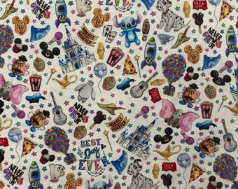 Disney Najlepszy dzień w życiu Zamek Nigdy nie dorastaj Uszy Myszki Miki 100% bawełny materiał do robótek ręcznych cięcie „gruba ósemka” 18 cali wysokości x 11 cali szerokości