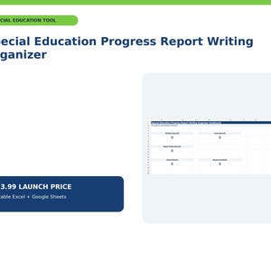 Op de afbeelding: Een digitaal dashboard voor het organiseren van voortgangsrapporten in het speciaal onderwijs met secties voor leerlinggegevens, doelen, rapportnotities en afgeronde rapporten, gepresenteerd als een bewerkbaar spreadsheet-interface.