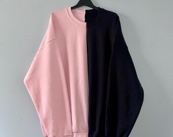 Light Pink and Black Two-Toned Crewneck, Personalized Sweatshirt, Personalized Crewneck, Custom Sweatshirt, Custom Crewneck