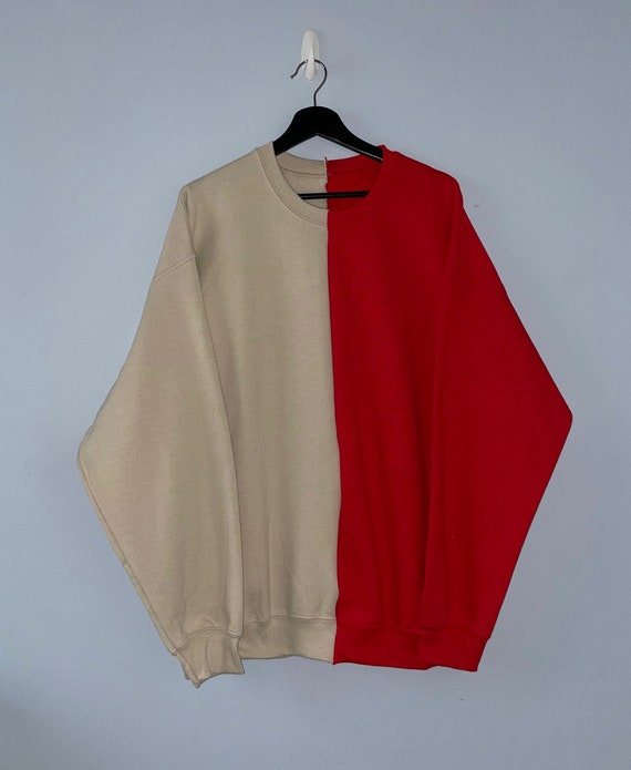 Beige and Red Oversized Two-toned Crewneck Personaiized - Etsy