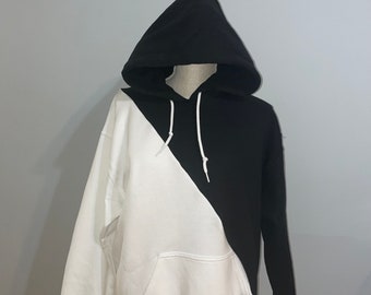 Half Black Half White Fleece Hoodie Unisex Etsy