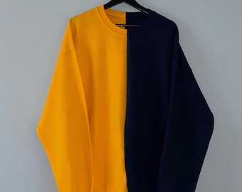 Navy Blue and Gold Custom Two-Toned Crewneck, Navy and Gold Sweatshirt, Navy and Gold Crewneck, Custom Sweatshirt, Custom Crewneck