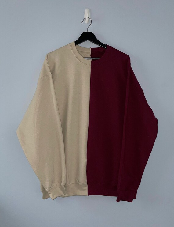 Beige and Maroon Oversized Two-toned Crewneck Customized - Etsy