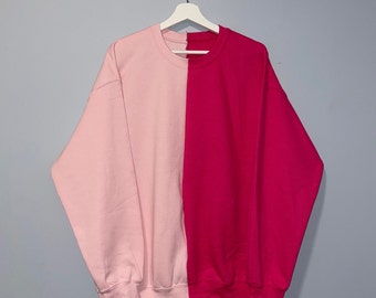 Light Pink and Hot Pink Two-Toned Crewneck, Personalized Sweatshirt, Personalized Crewneck, Custom Sweatshirt, Custom Crewneck