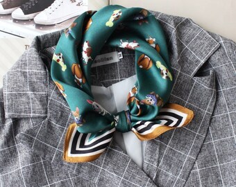 Square Silk Plaid Scarf Headscarf Headband Neck Scarf Purse Scarf