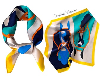 Horse Abstract 53cm Silk Square Scarf, Women's Scarf, Fashion Scarf, Bandana, Headband, Bag Scarf, Gift Idea, Horse Head, Multicolor Scarf