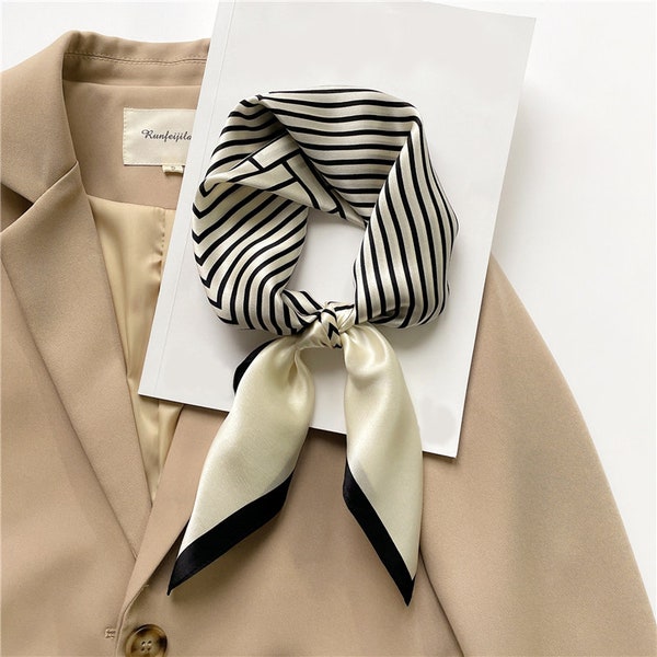 Stripes Grid 68cm 100% Silk Scarf, Women's Scarf, Fashion Scarf, Bandana, Headband, Scrunchie, Bag Accessory, Gift Idea