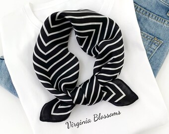 Geometric Square Lines 53cm Mulberry Silk Scarf Square, Men's Scarf, Women's Scarf, Fashion Scarf, Bandana, Small Scarf, Black Scarf,Stripes