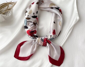 Foulard carré au toucher soyeux 70 cm, écharpe pour femme, accessoire pour cheveux, accessoire de sac, bandana, foulard, imprimé parapluie 27,5 x 27,5 pouces