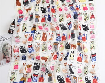 Cat Lover 90cm Silk-Feel Square Scarf, Women's Scarf, Vintage Style, Bag Accessory, Bandana, Head Scarf, Neck Scarf, Cat Print