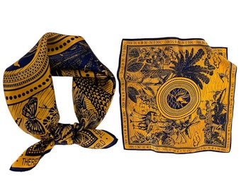 Mustard Color 53cm Silk Scarf Square, Women's Scarf, Fashion Scarf, Silk Bandana, Silk Head Scarf, Small Scarf, Silk Neck Scarf Navy Blue