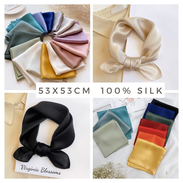 Solid Plain Color 53cm 100% Silk Scarf, Women's Scarf, Fashion Scarf, Silk Bandana, Headband, Scrunchie, Men Scarf, Virginia Blossoms