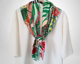 Bufanda cuadrada de sarga de seda de 90 cm con estampado de cebra natural, bufanda de mujer, bufanda de moda, pañuelo de seda, bufanda de seda para el cabello, bufanda grande, floral