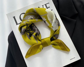Sciarpa quadrata in seta di gelso da 53 cm, sciarpa da donna, sciarpa di moda, bandana, idea regalo, peonie floreali