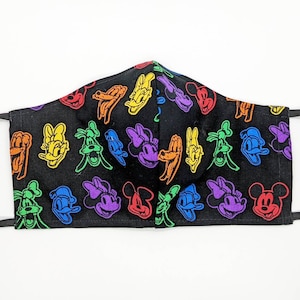 Disney Mickey Minnie Donald Goofy Daisy Pluto Rainbow Inspired Fabric Face Mask Handmade Multiple Sizes and Adjustable Straps
