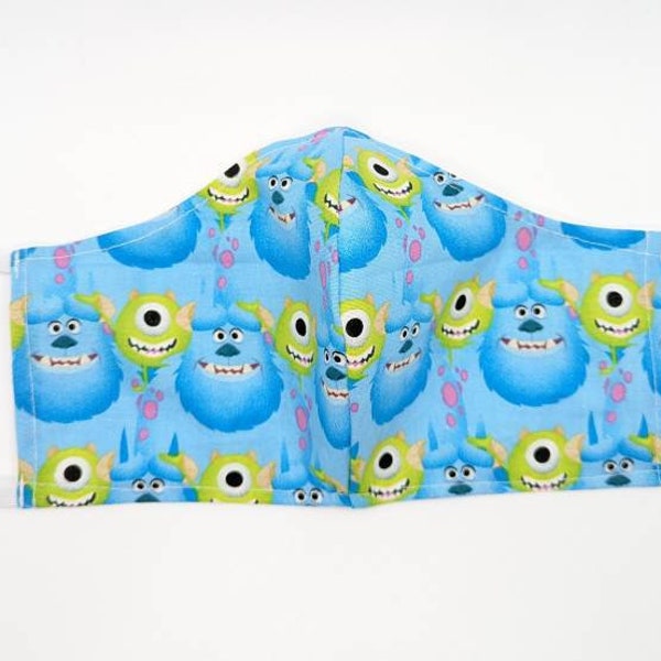 Disney Monsters Inc Sulley Mike Inspired Fabric Face Mask Handmade Multiple Sizes with Filter Pocket and Adjustable Straps