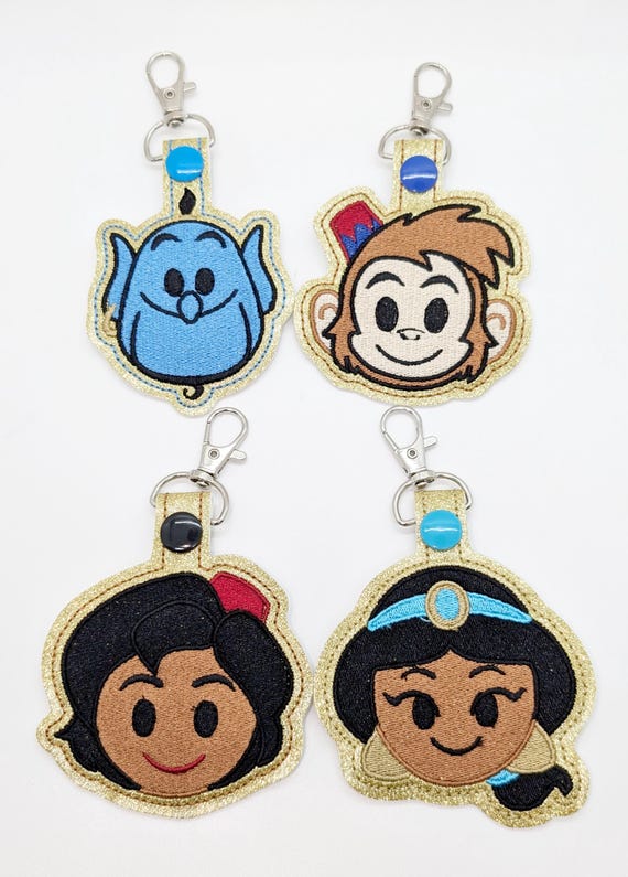 Disney Aladdin Genie Jasmine Abu Inspired Keychain Backpack Purse Charm Embroidered
