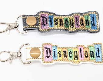 Disneyland Sign Inspired Keychain Backpack Purse Charm Embroidered