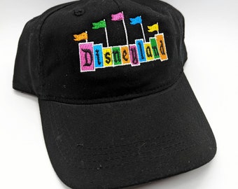 Disneyland Retro Sign Inspired Embroidered Hat Multiple Colors Available