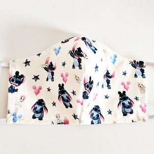 Disney Stitch Mickey Ears Inspired Fabric Face Mask Handmade Multiple Sizes with Filter Pocket and Adjustable Straps