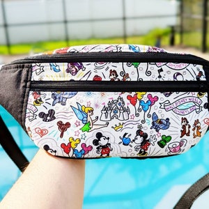 Disney Sketch Dooney Inspired Double Zipper Fanny Pack Bum Bag Handmade