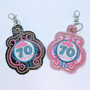 Disneyland 70th Anniversary Inspired Keychain Purse Charm Embroidered