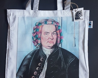 J. S. Bach, cotton fabric bag, jute bag, music bag, art print