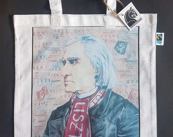 Franz Liszt, cotton fabric bag, jute bag, music bag, art print