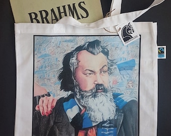 Johannes Brahms, cotton fabric bag, jute bag, music bag, art print