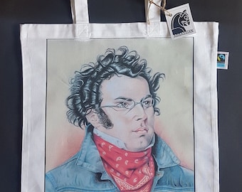 Franz Schubert, cotton fabric bag, jute bag, music bag, art print