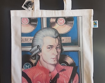 W. A. Mozart, cotton fabric bag, jute bag, sheet music bag, art print