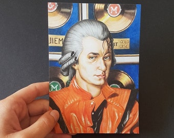 W.A. Mozart, postcard, composer, art print, A6