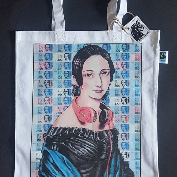 Clara Schumann, Stofftasche Baumwolle, Jutebeutel, Notentasche, Kunstdruck