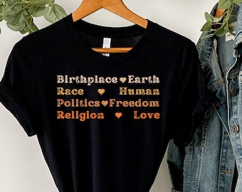 Camiseta de la Tierra natal: Raza, Humanidad, Política, Libertad, Religión, Amor