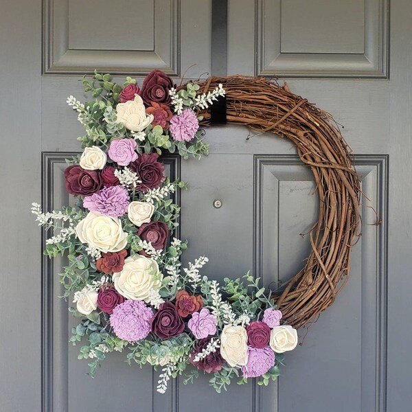 Wood Flower Wreath Etsy