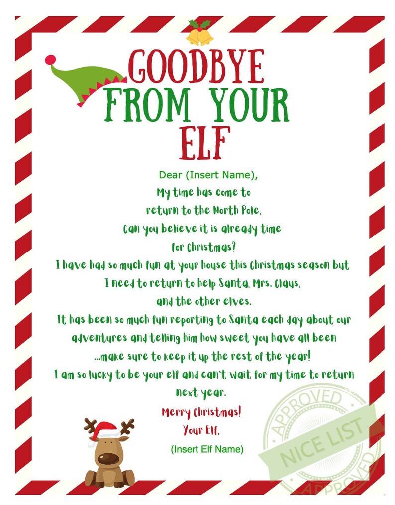 Printable Elf Goodbye Letter