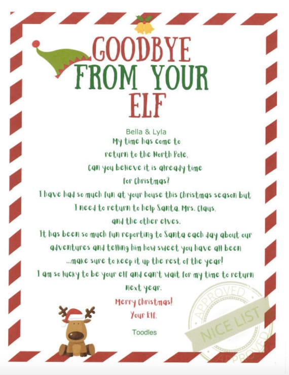 Goodbye Letter and Report Card from Elf Goodbye Letter & Etsy